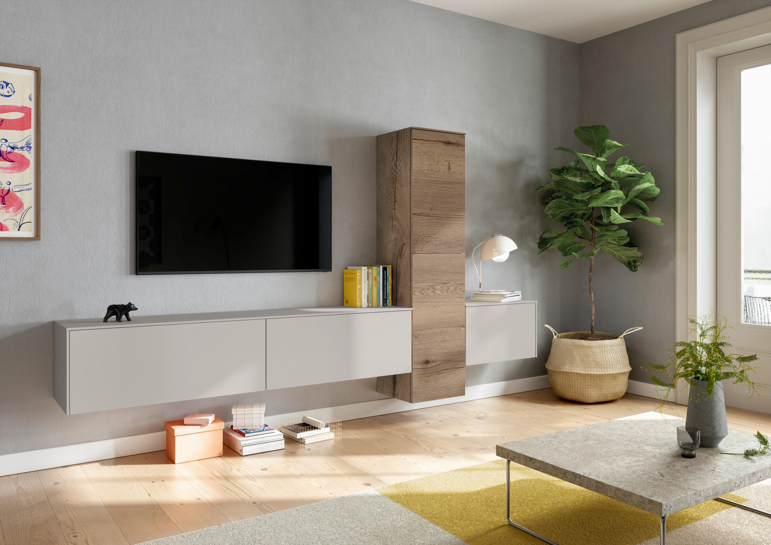 WOHNWAND  in Grau, Eichefarben  282/160/37 cm  - Eichefarben/Grau, Design, Holzwerkstoff (282/160/37cm) - Celina Home