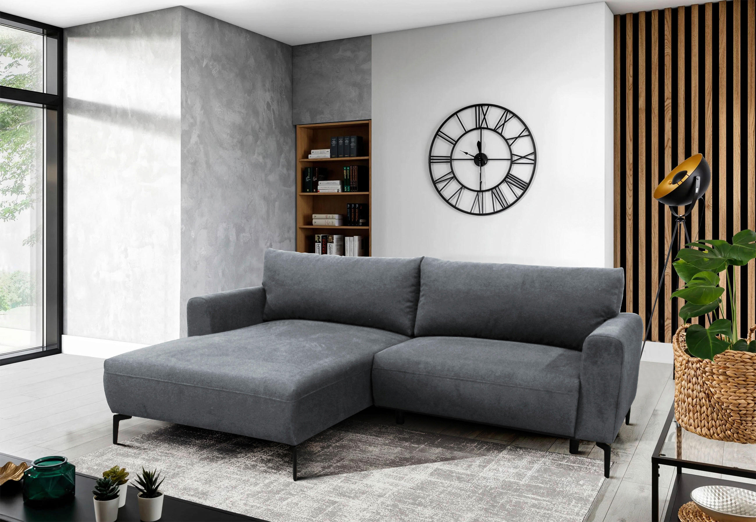 ECKSOFA Hellblau Flachgewebe  - Schwarz/Hellblau, Design, Textil/Metall (163/240cm) - MID.YOU