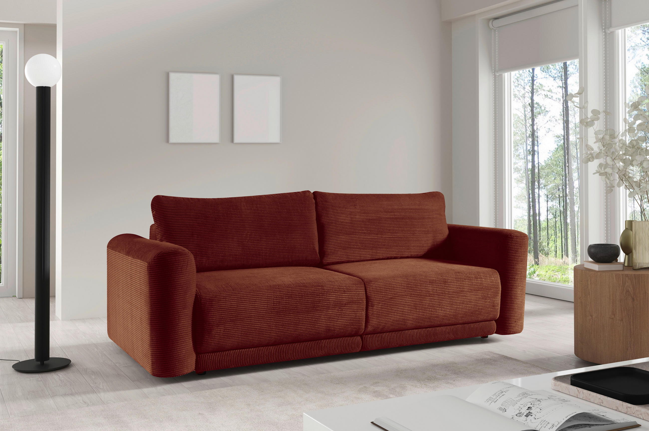 SCHLAFSOFA NORMAN in gerippt Rostfarben  - Rostfarben/Schwarz, Design, Kunststoff/Textil (252/93/167cm) - Livetastic