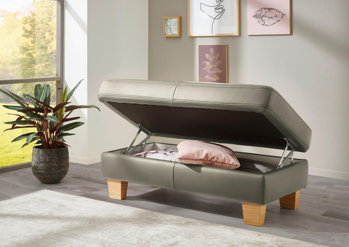 ECKSOFA in Echtleder Grau  - Eiche Bianco/Grau, Konventionell, Leder/Holz (235/257cm) - Valdera