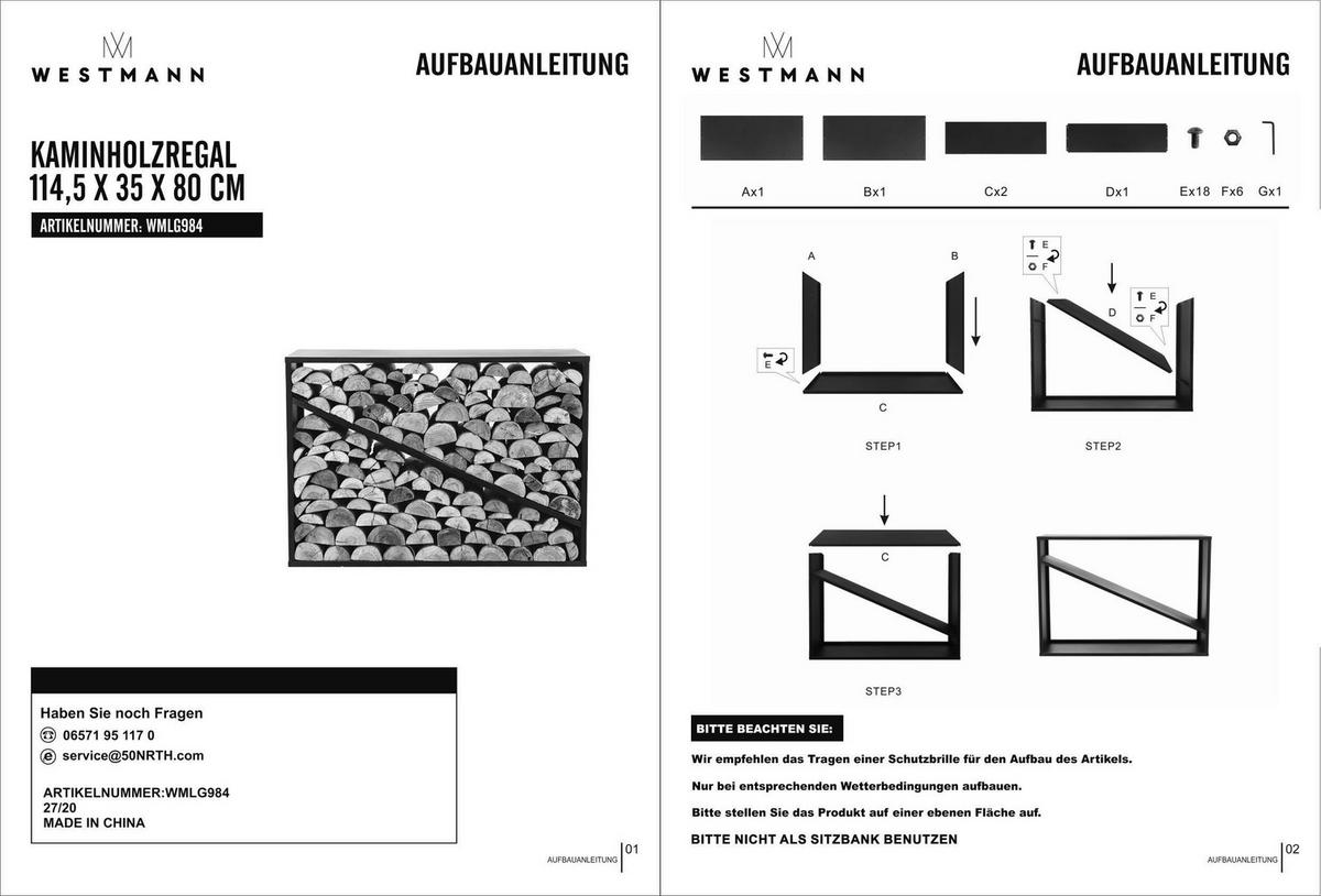 KAMINHOLZREGAL 35/80/114,5 cm  Metall  - Schwarz, Basics, Metall (35/80/114,5cm)