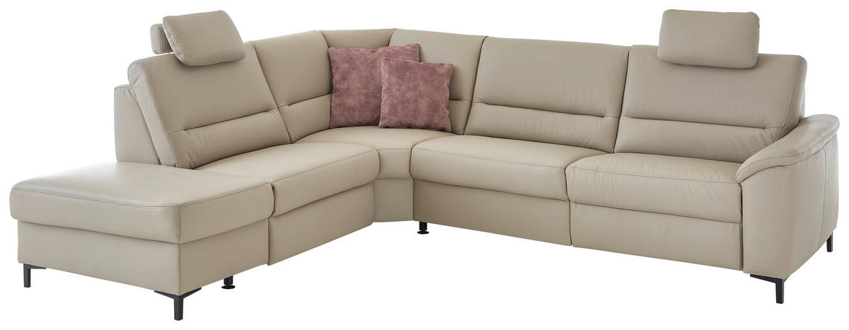 ECKSOFA in Echtleder Perlmutt  249/290 cm  - Perlmutt/Schwarz, KONVENTIONELL, Leder/Metall (249/290cm) - Beldomo Premium