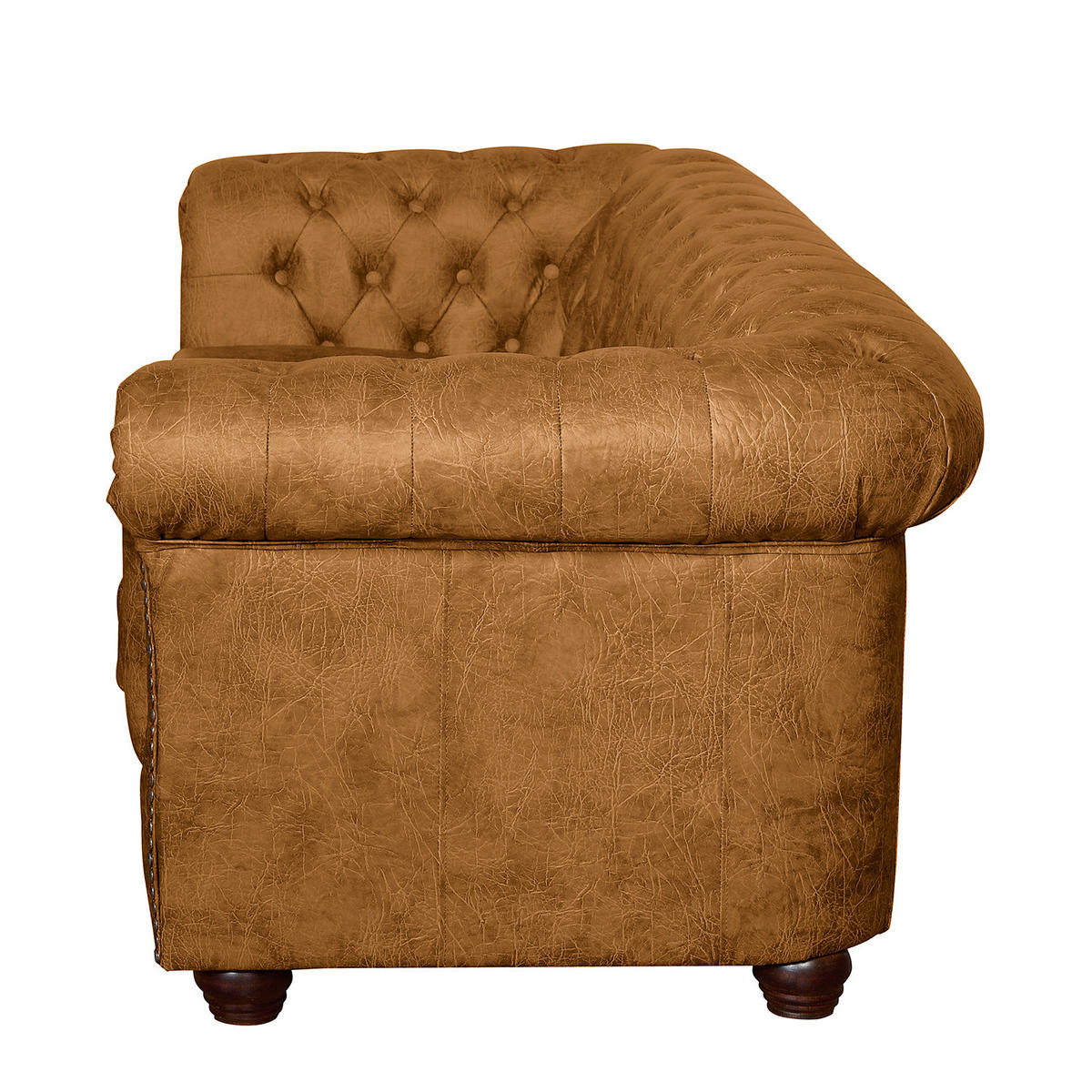 3-SITZER-SOFA Lederlook Cognac  - Cognac/Braun, Design, Holz/Textil (203/72/86cm) - P & B