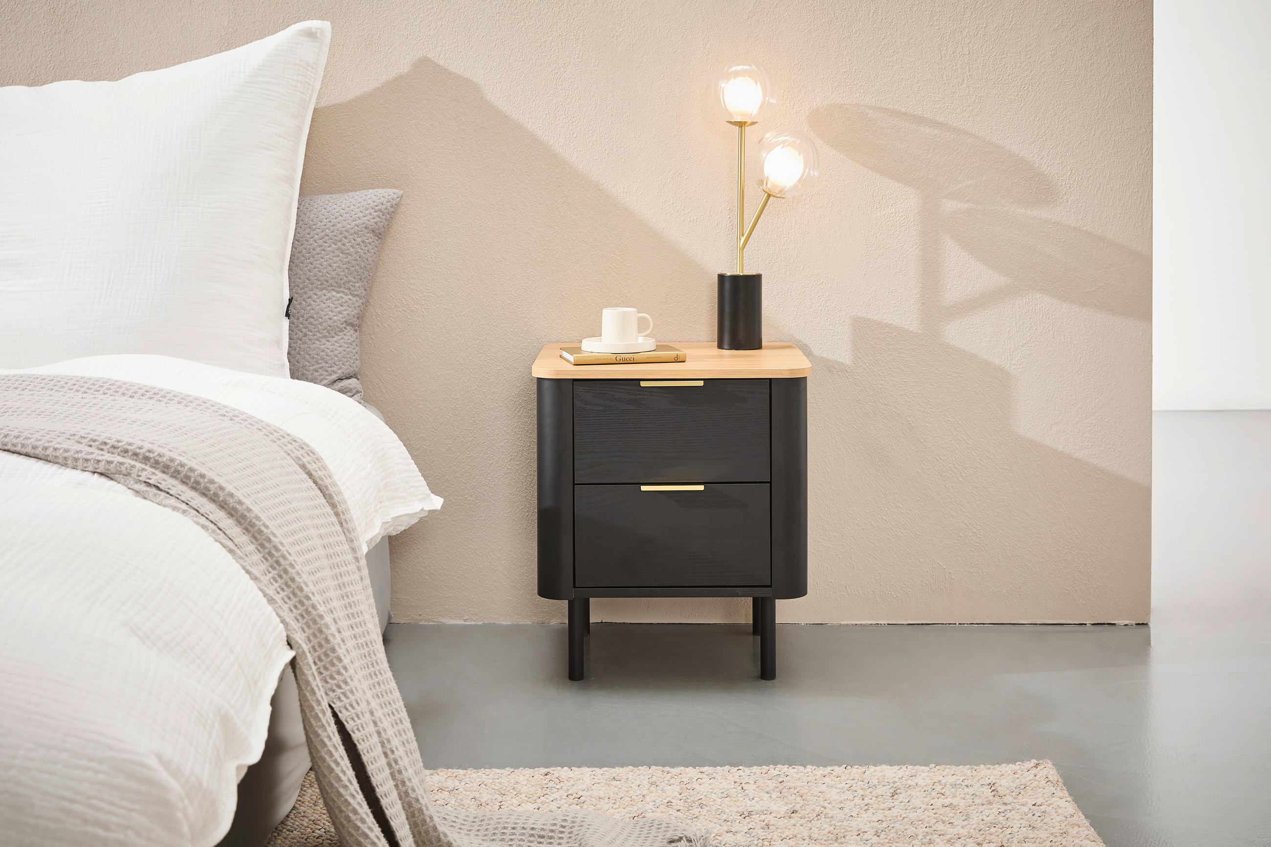 NACHTSCHRANK 45/52/40 cm  - Eichefarben/Goldfarben, Trend, Holzwerkstoff/Metall (45/52/40cm) - Xora