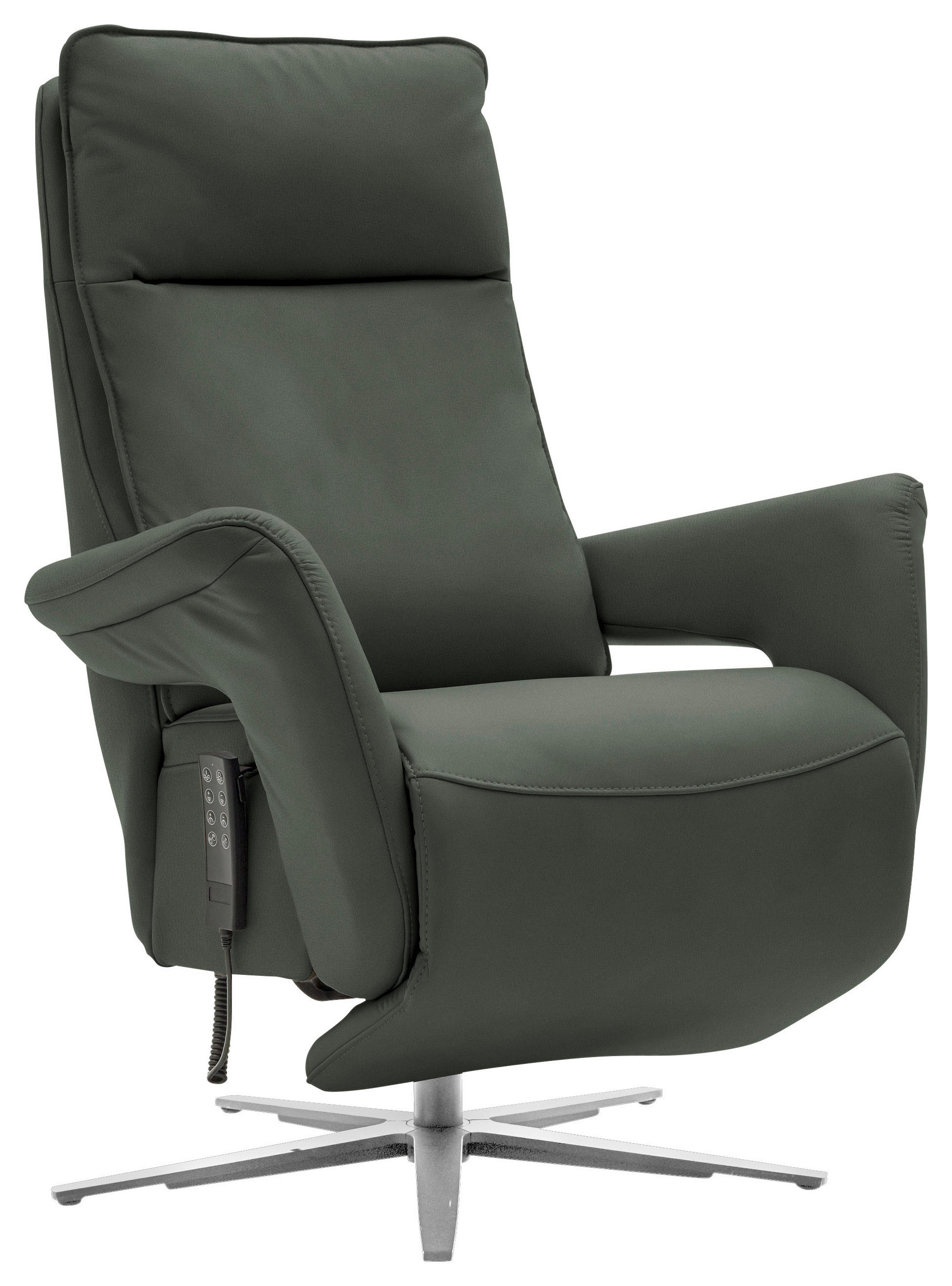 RELAXSESSEL in Leder Dunkelgrün  - Dunkelgrün/Edelstahlfarben, Design, Leder/Metall (79-83/116/87-176cm) - Valdera