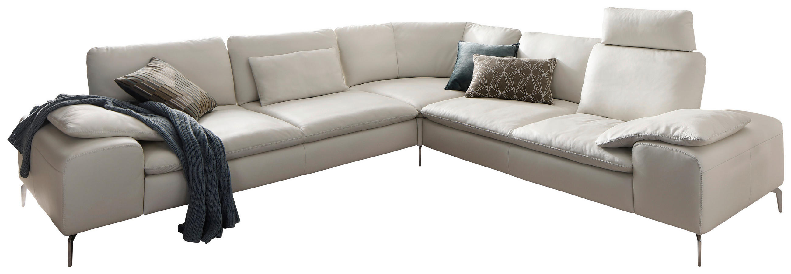 ECKSOFA  in Echtleder Weiß  318/318 cm  - Chromfarben/Weiß, Design, Leder/Metall (318/318cm) - W.Schillig