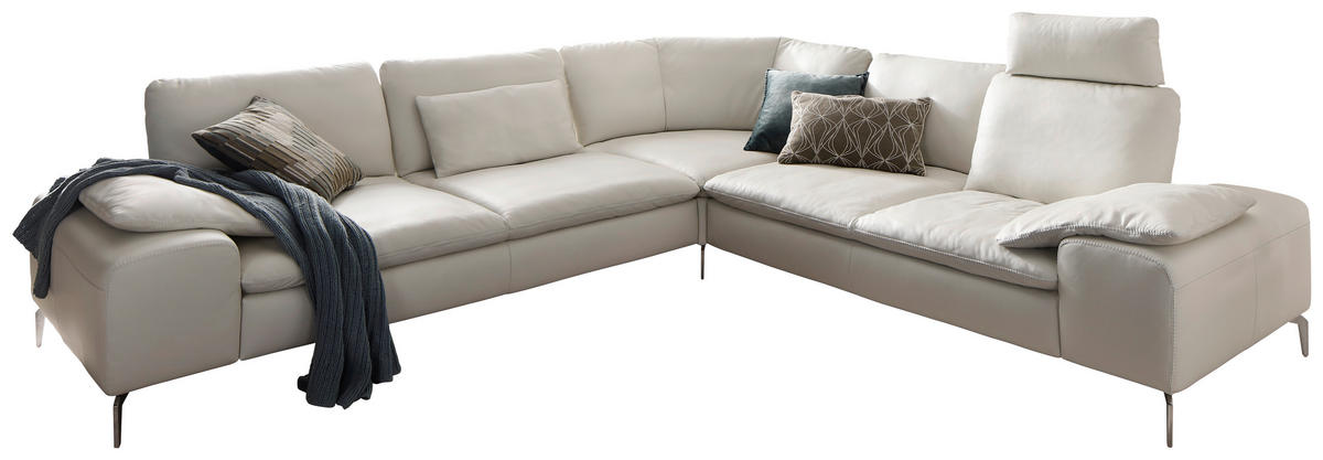 ECKSOFA Echtleder Weiss  - Chromfarben/Weiss, Design, Leder/Metall (299/178cm) - W.Schillig