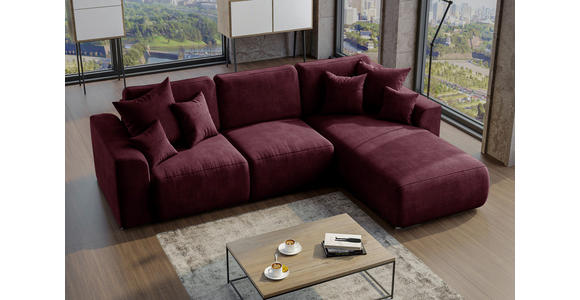 ECKSOFA in Samt Bordeaux  293/195 cm  - Chromfarben/Bordeaux, KONVENTIONELL, Kunststoff/Textil (293/195cm) - Carryhome