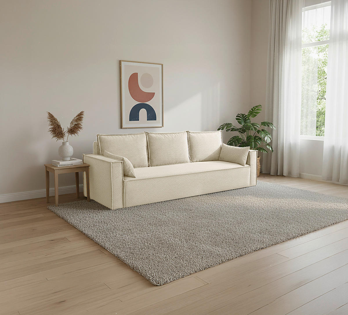 SCHLAFSOFA Cord Creme  inkl. Zierkissen, Schlaffunktion  - Creme/Schwarz, Design, Textil (232/85/92cm) - Xora