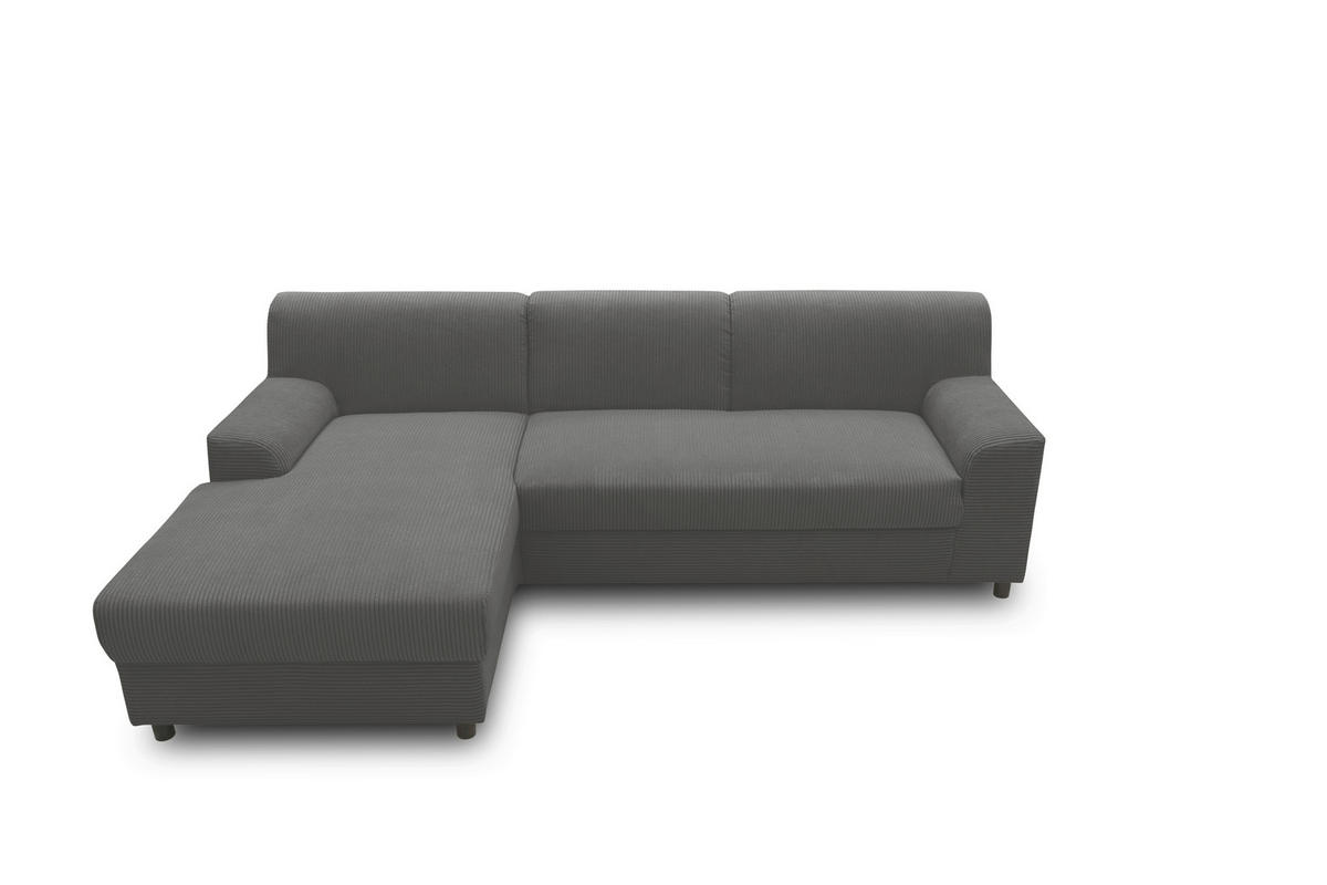 ECKSCHLAFSOFA  CAPRI 2 Grau Cord  - Schwarz/Grau, Basics, Kunststoff/Textil (146/241cm) - MID.YOU