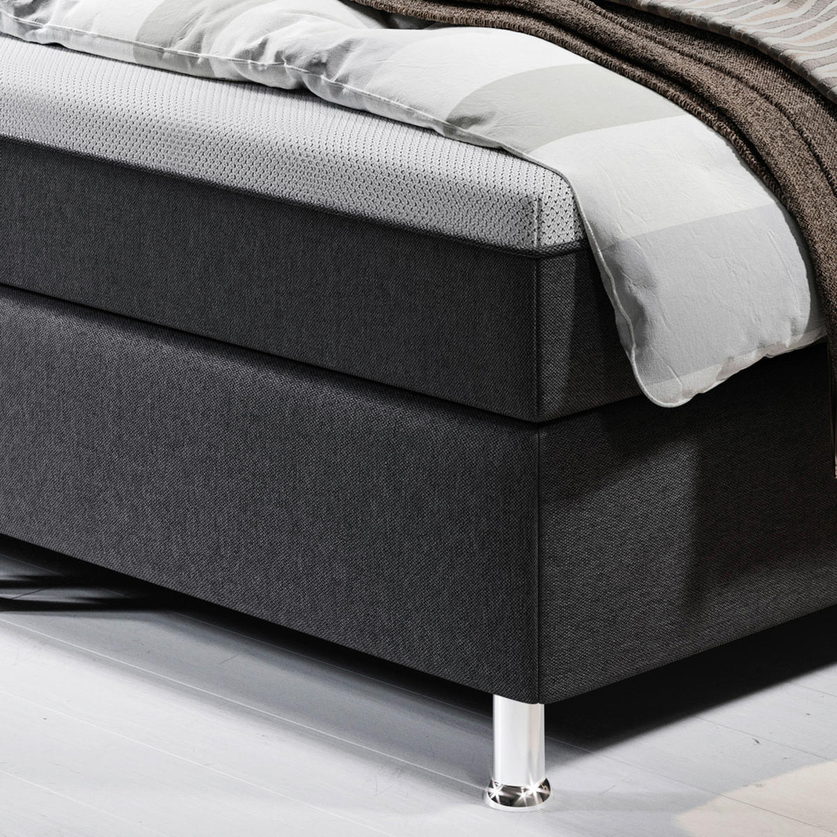 BOXSPRINGBETT 180/200 cm  in Anthrazit  - Anthrazit/Silberfarben, KONVENTIONELL, Textil/Metall (180/200cm) - MID.YOU