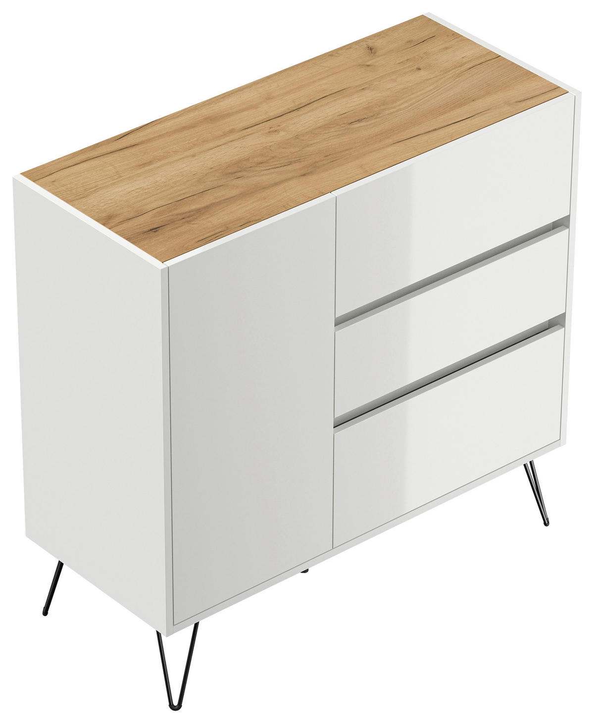 SIDEBOARD Posseik Industrial 99/93,6/42 cm 3 Schublade(n)  - Weiß Hochglanz/Eichefarben, Design, Holzwerkstoff/Metall (99/93,6/42cm) - MID.YOU
