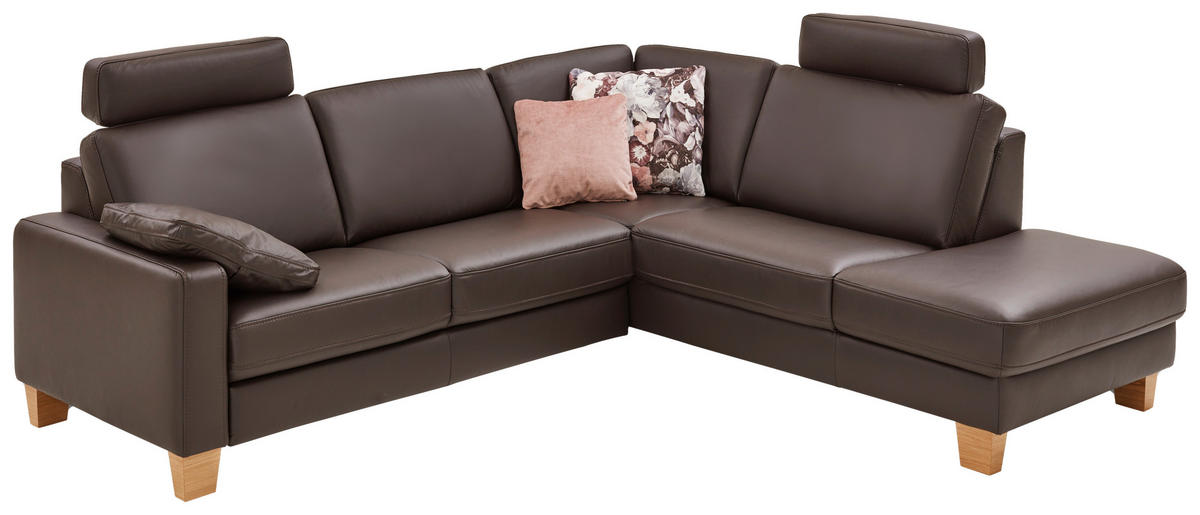ECKSOFA in Echtleder Dunkelbraun  235/257 cm  - Eiche Bianco/Dunkelbraun, Natur, Leder/Holz (235/257cm) - Valdera