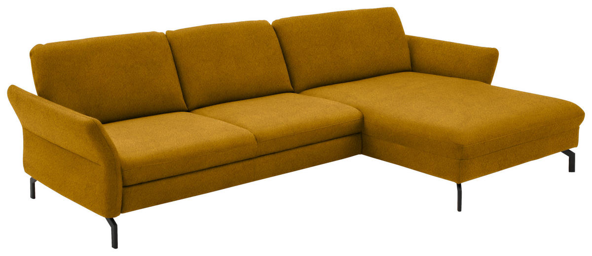 ECKSOFA in Velours Currygelb  - Currygelb/Schwarz, Design, Textil/Metall (306/179cm) - Beldomo System