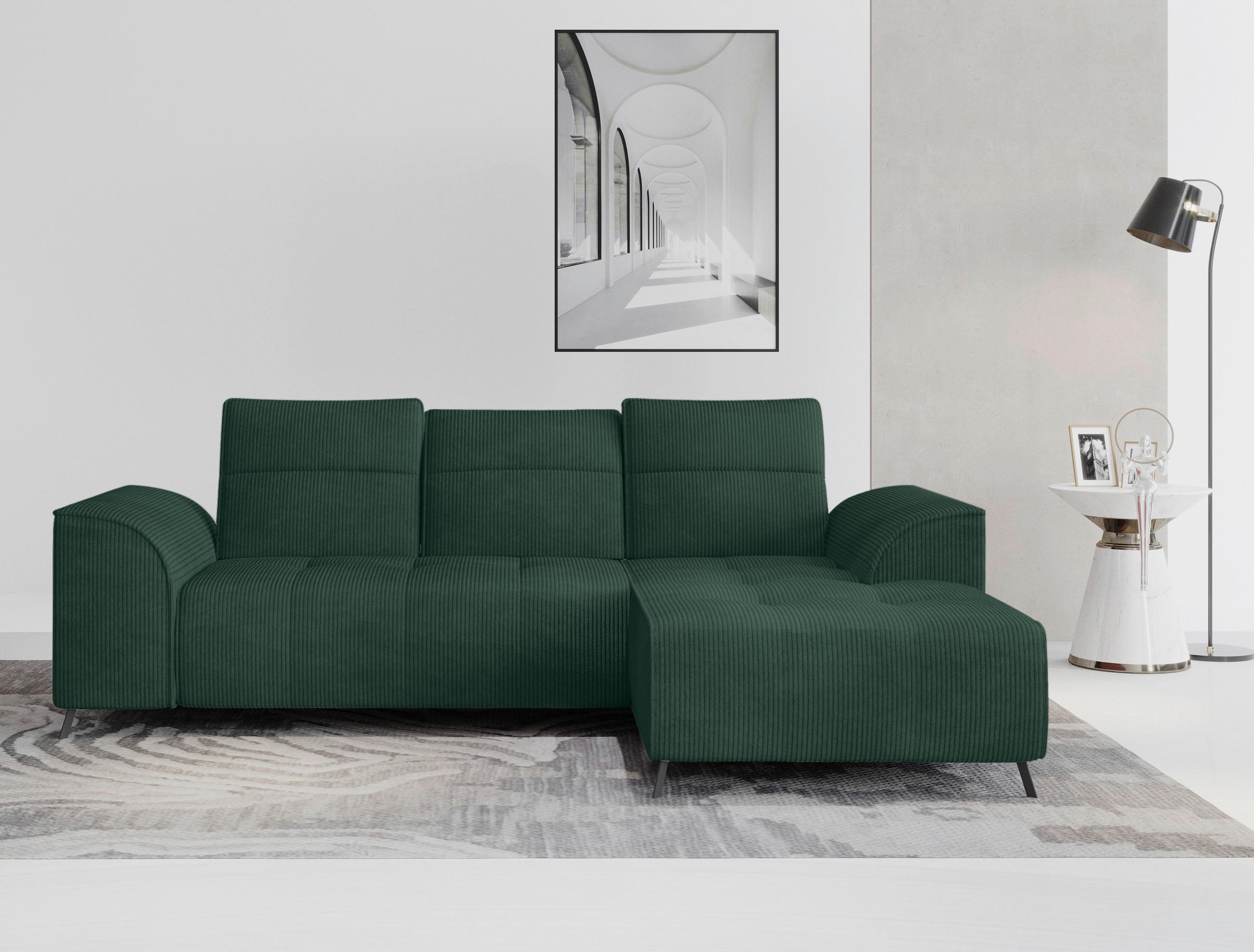 ECKSOFA Dunkelgrün Cord  - Dunkelgrün/Schwarz, KONVENTIONELL, Textil/Metall (290/196cm) - Carryhome