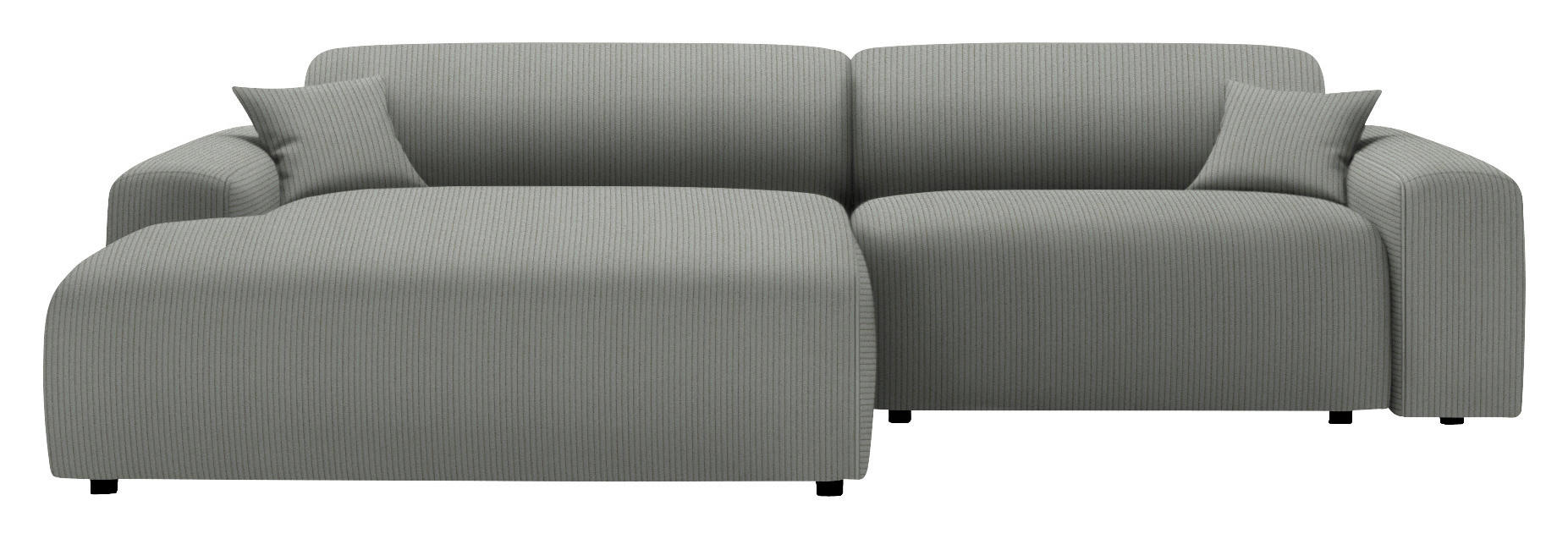 ECKSOFA in Velours, Feincord Hellgrau  178/292 cm  - Hellgrau/Schwarz, Design, Kunststoff/Textil (178/292cm) - home24