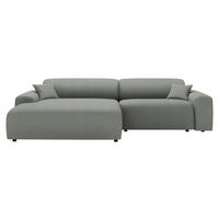 ECKSOFA in Velours, Feincord Hellgrau  178/292 cm  - Hellgrau/Schwarz, Design, Kunststoff/Textil (178/292cm) - home24