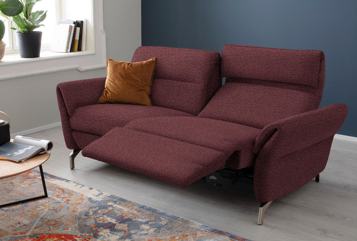 2-SITZER-SOFA in Flachgewebe Weinrot  - Weinrot/Nickelfarben, Design, Textil/Metall (186/87/100cm) - Schöner Wohnen