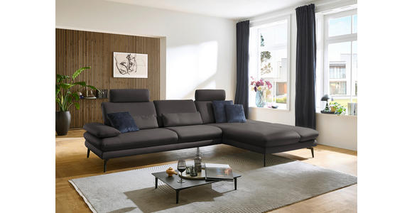 ECKSOFA in Echtleder Grau 308/195 cm - Schwarz/Grau, Design, Leder/Metall (308/195cm) - Dieter Knoll