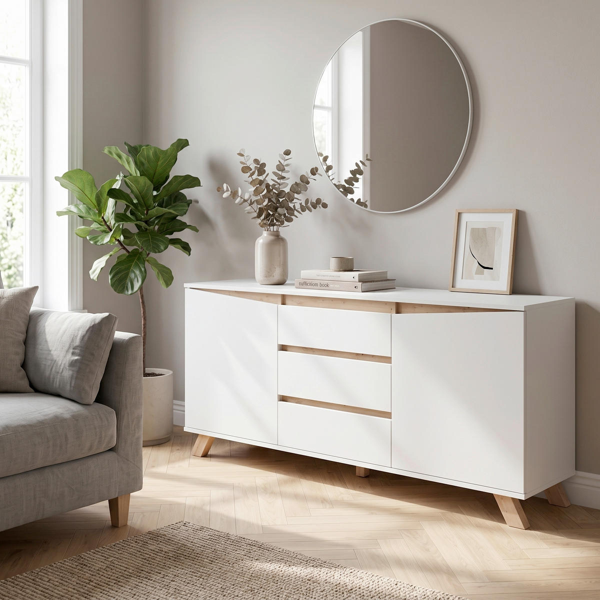 SIDEBOARD Valentin 180/76/38 cm 3 Schublade(n)  - Weiß/Eiche Artisan, MODERN, Holzwerkstoff (180/76/38cm) - MID.YOU