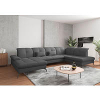 WOHNLANDSCHAFT in Flachgewebe Dunkelgrau  - Dunkelgrau/Schwarz, KONVENTIONELL, Textil/Metall (185/357/231cm) - Sit & More