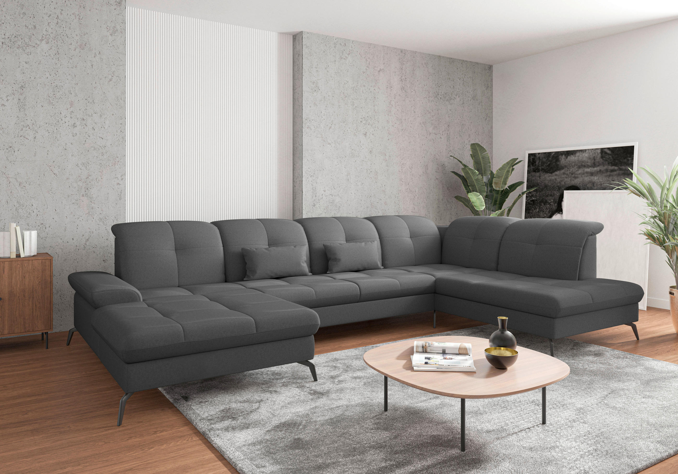 Sit & More SEDACÍ SOUPRAVA, textil, tmavě šedá