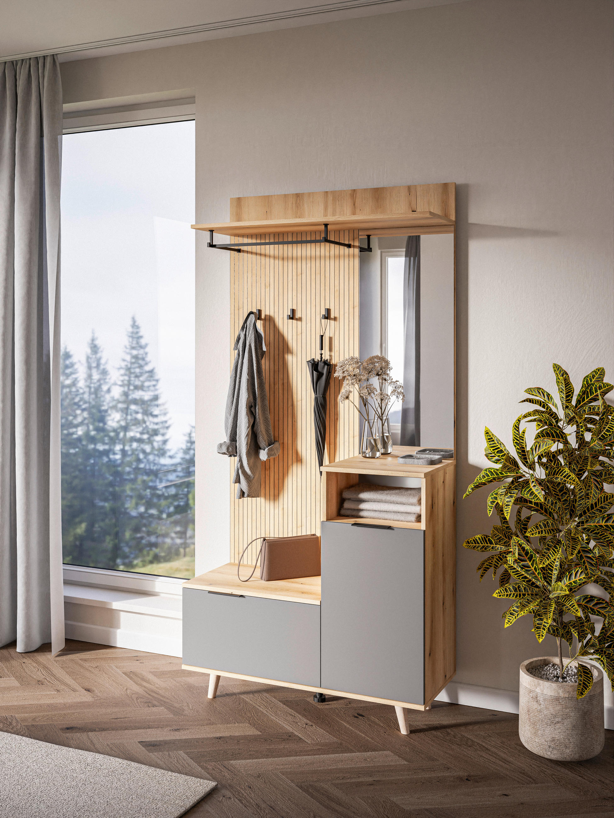 GARDEROBE in 100/204/40 cm - Eichefarben/Graphitfarben, Design, Holzwerkstoff (100/204/40cm) - Boxxx