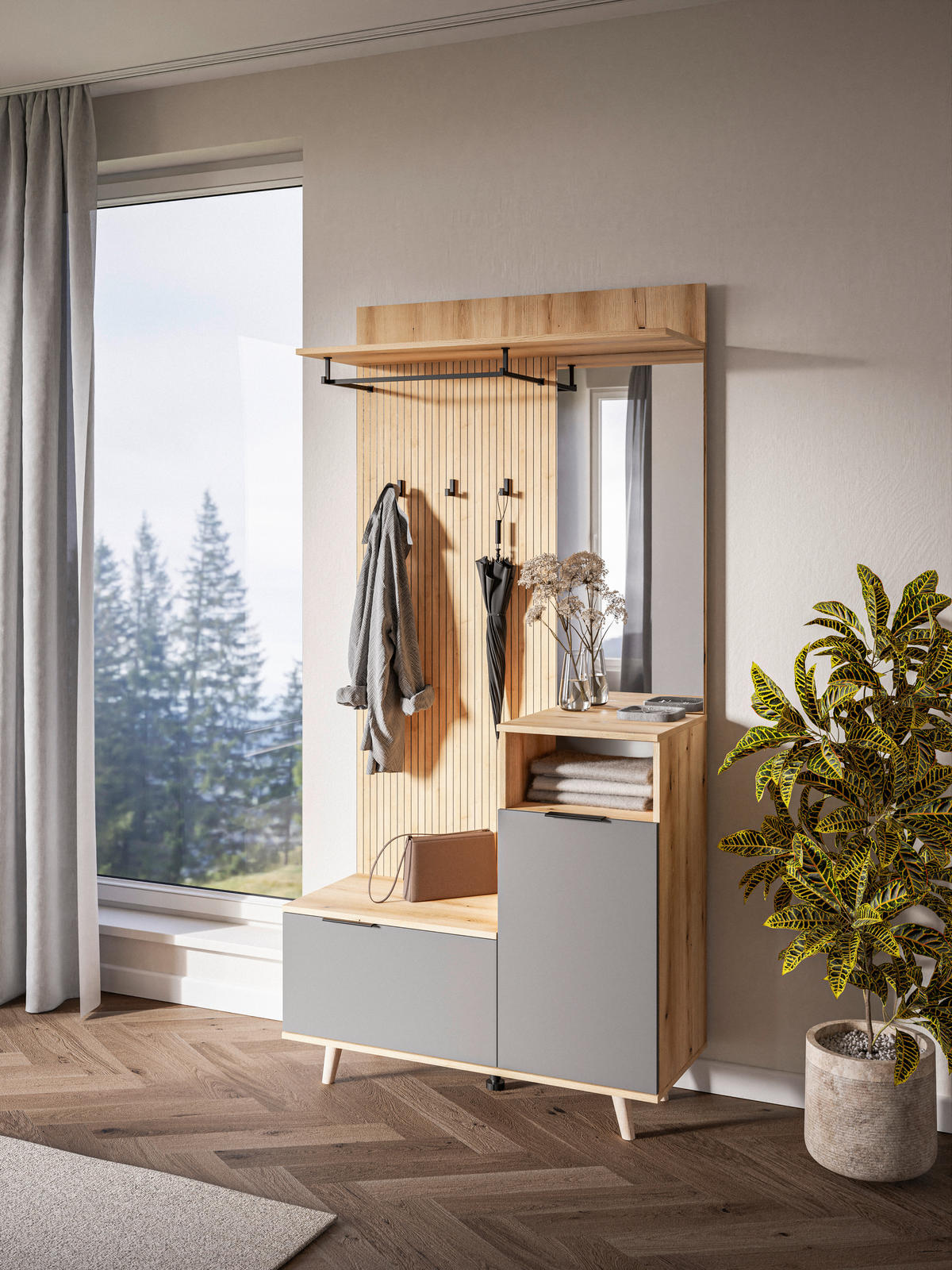 GARDEROBE  in 100/204/40 cm  - Eichefarben/Graphitfarben, Design, Holzwerkstoff (100/204/40cm) - Boxxx