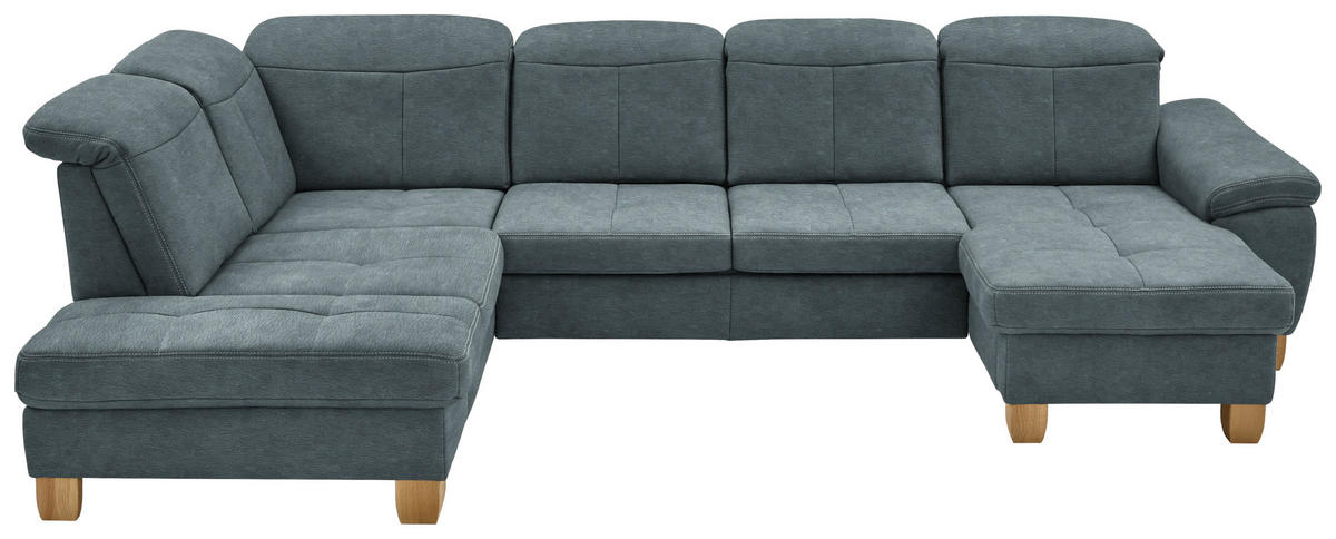 WOHNLANDSCHAFT Blau Mikrofaser  - Wildeiche/Blau, KONVENTIONELL, Holz/Textil (243/343/185cm) - Voleo