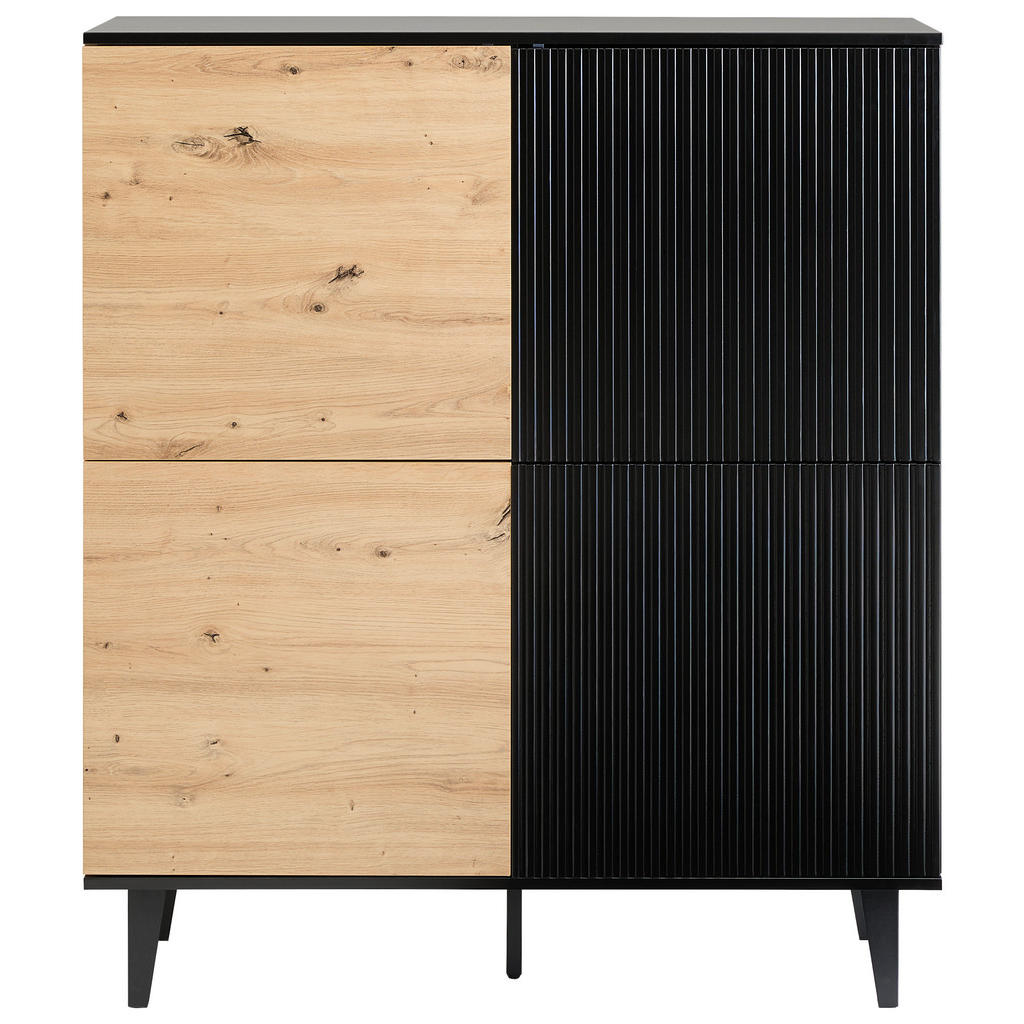 Thumbnail - Xora Highboard, Schwarz, Eiche Artisan, Metall, Holzwerkstoff, 4 Fächer, 106.5x126x40 cm, Bsci, Beimöbel erhältlich, ste...