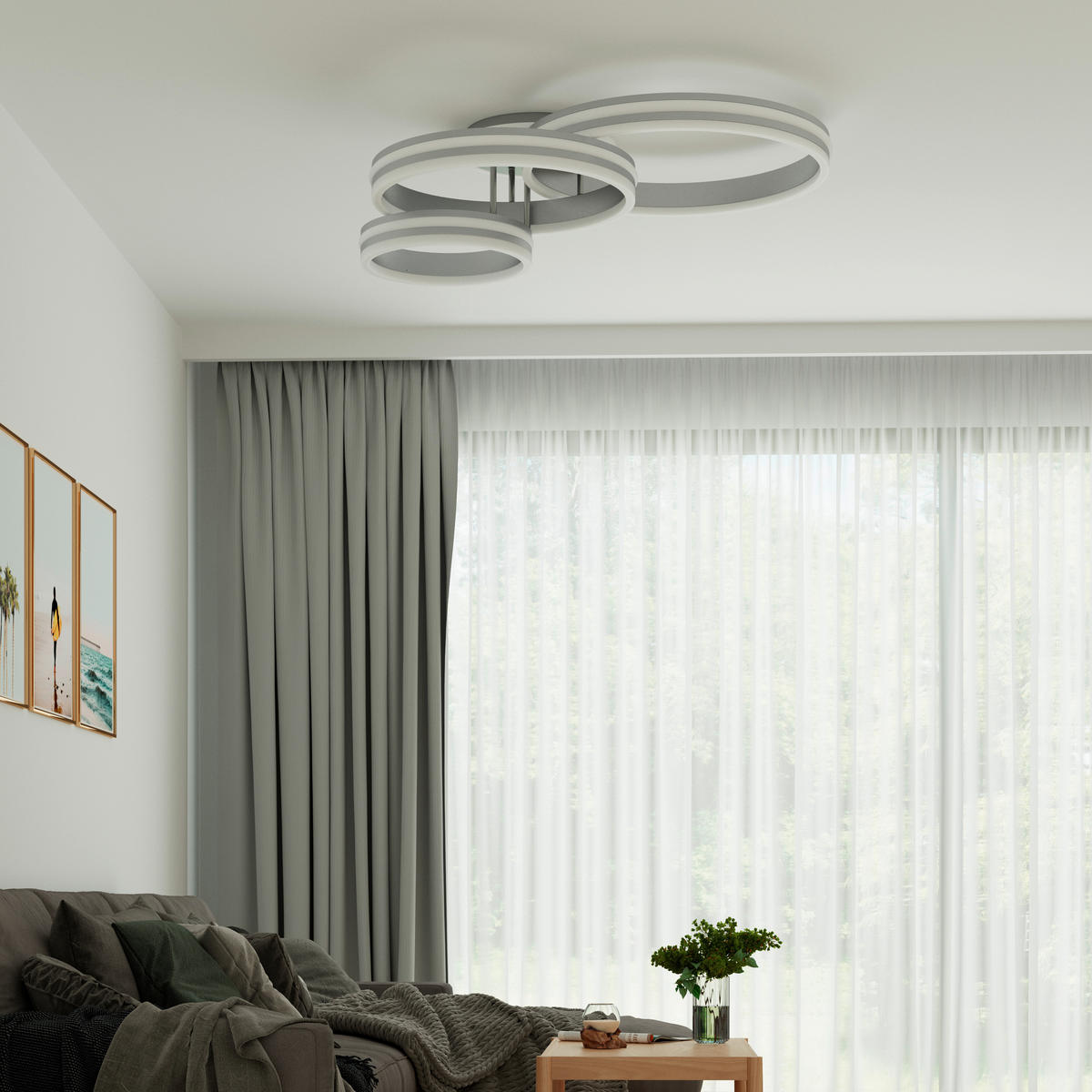 LED-DECKENLEUCHTE 80/60/20 cm   - Opal/Grau, Design, Kunststoff/Metall (80/60/20cm)