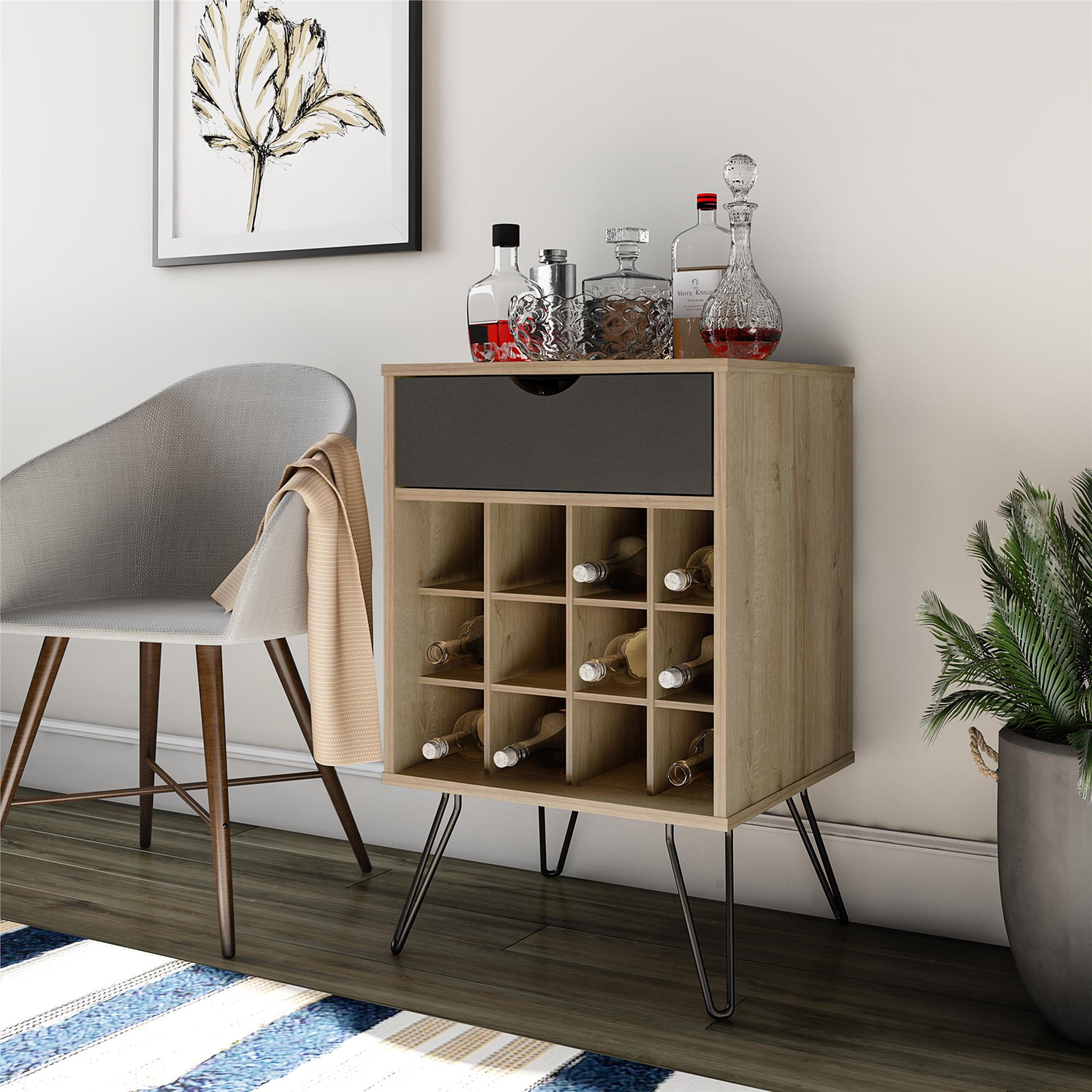 WEINREGAL  - Eichefarben/Schwarz, Design, Holzwerkstoff/Metall (51/80/45cm) - MID.YOU