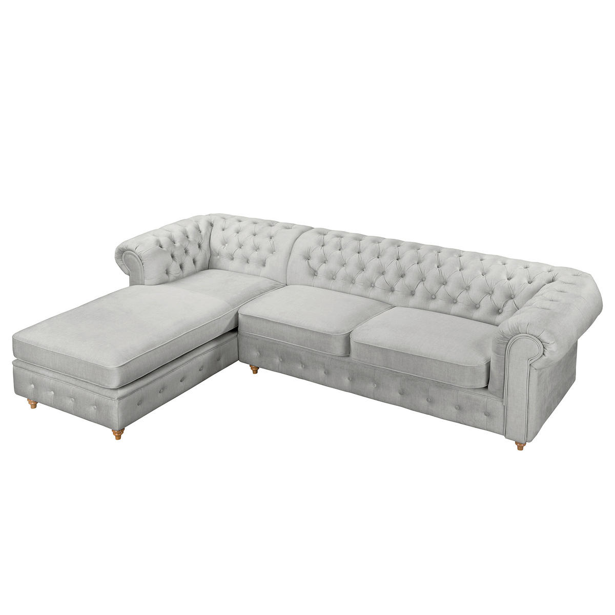 ECKSOFA Mikrofaser Hellgrau  - Hellgrau/Braun, Design, Holz/Textil (182/284cm) - P & B