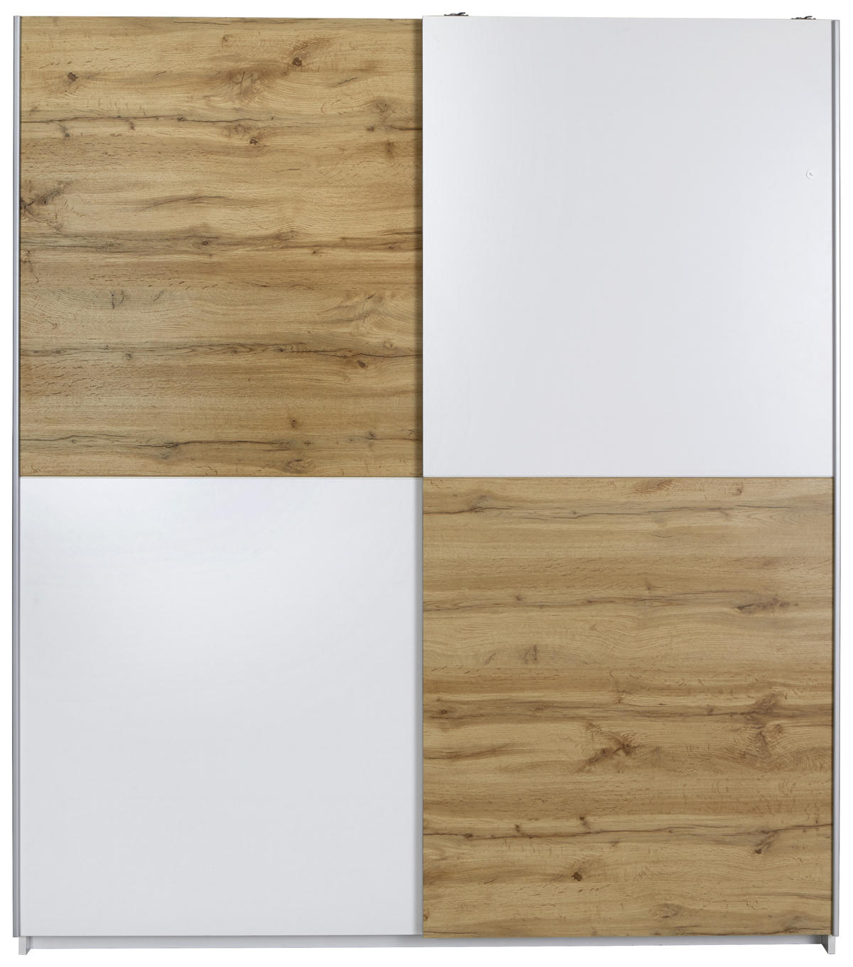SCHWEBETÜRENSCHRANK 170/195,5/58,5 cm 2-türig Weiß, Eichefarben  - Eichefarben/Alufarben, KONVENTIONELL, Holzwerkstoff/Metall (170/195,5/58,5cm) - P & B