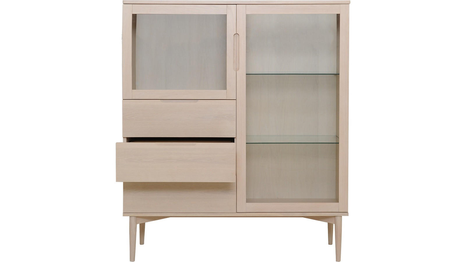 VITRINSKÅP  i faner, delar i massivt trä ek ekfärgad, vit  - vit/ekfärgad, Design, metall/glas (140/120/41cm) - Best Price