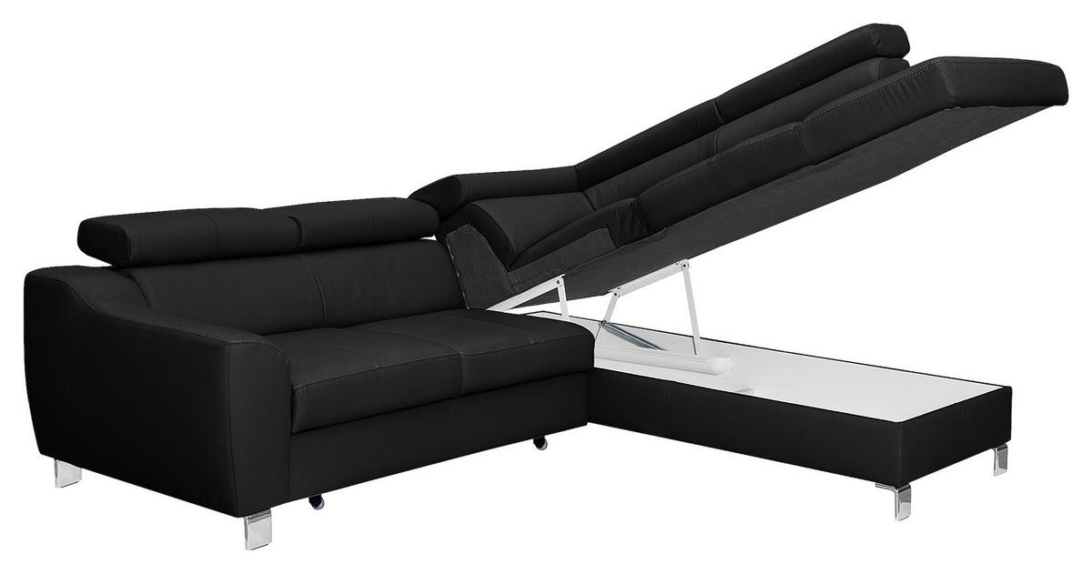 ECKSOFA in Lederlook Echtleder Schwarz  - Chromfarben/Schwarz, Design, Leder/Textil (245/208cm) - Livetastic