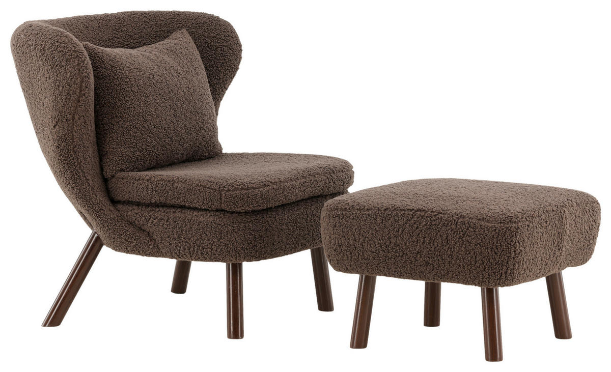 FÅTÖLJ MED FOTPALL i metall, textil brun  - brun, Design, metall/textil (60,5/80/85cm) - Livetastic