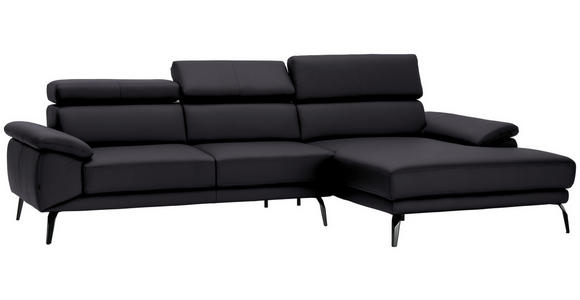 ECKSOFA in Echtleder Dunkelbraun  - Dunkelbraun/Schwarz, Design, Leder/Metall (295/187cm) - Novel