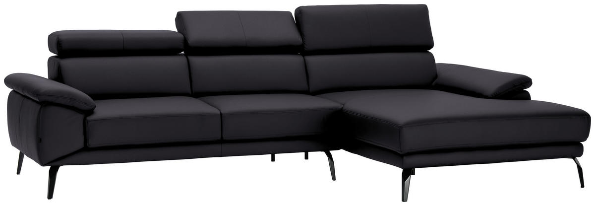 ECKSOFA in Echtleder Dunkelbraun  - Dunkelbraun/Schwarz, Design, Leder/Metall (295/187cm) - Novel