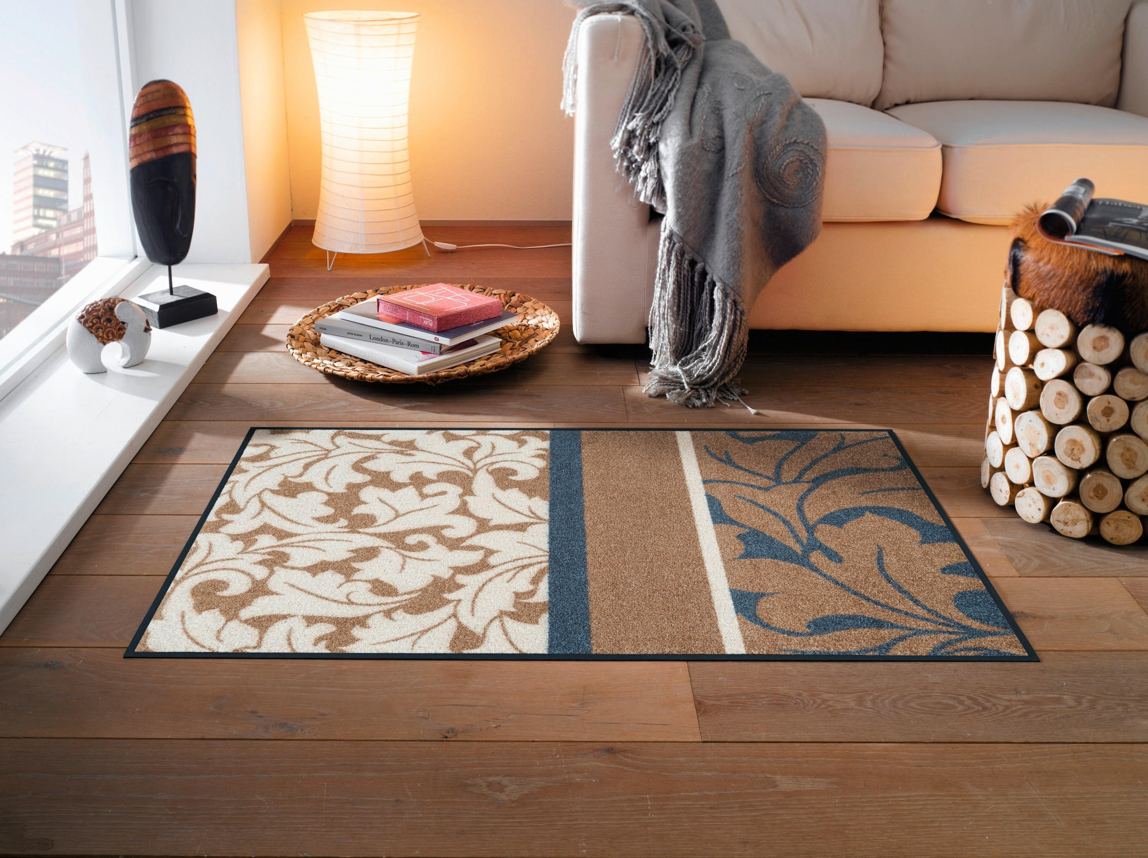 FUßMATTE 50/75 cm Sinfonia  - Blau/Beige, LIFESTYLE, Kunststoff/Textil (50/75cm) - wash+dry