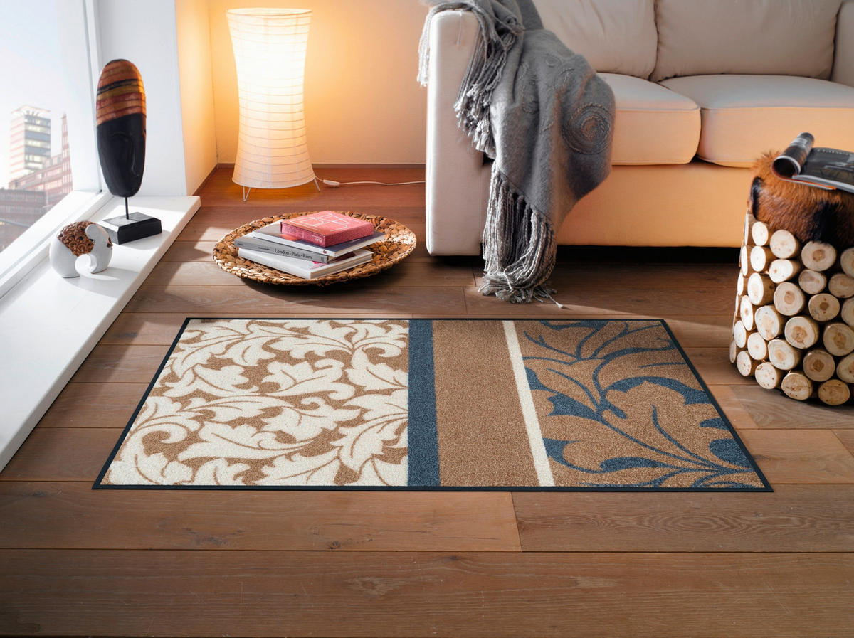 FUßMATTE 50/75 cm Sinfonia  - Blau/Beige, LIFESTYLE, Kunststoff/Textil (50/75cm) - wash+dry