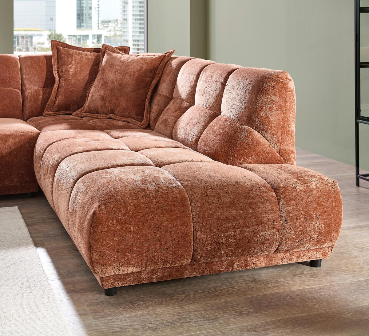 ECKSOFA Chenille Rostfarben  - Rostfarben/Schwarz, Modern, Kunststoff/Textil (284/250cm) - Livetastic