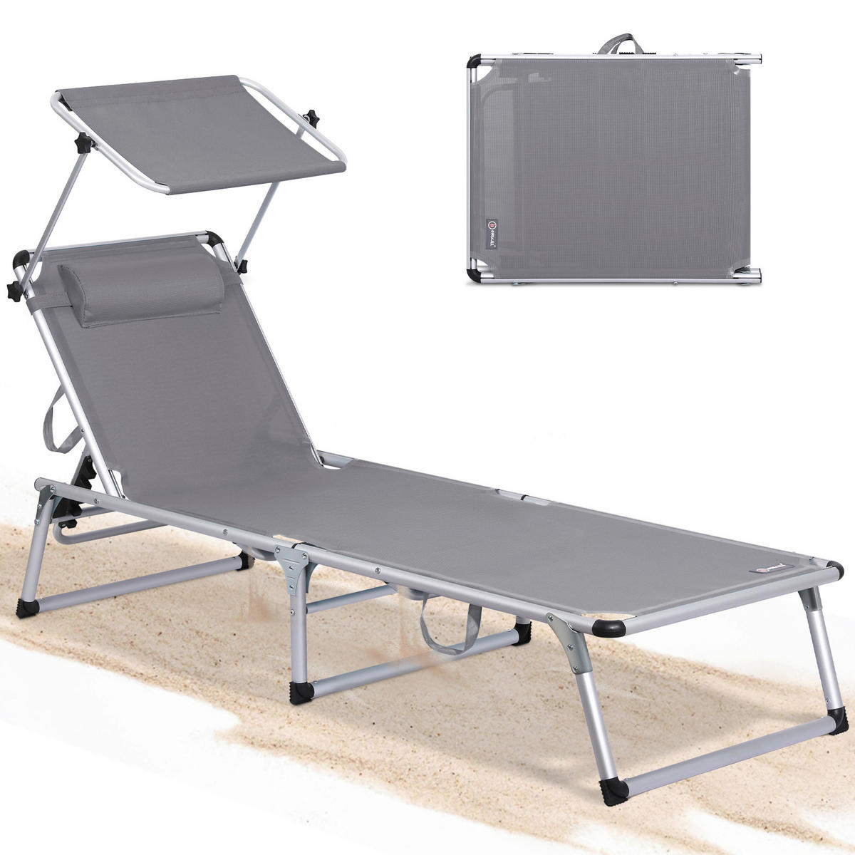 STRANDLIEGE 190/73/62 cm  - Taupe, Basics, Textil/Metall (190/73/62cm) - Modante