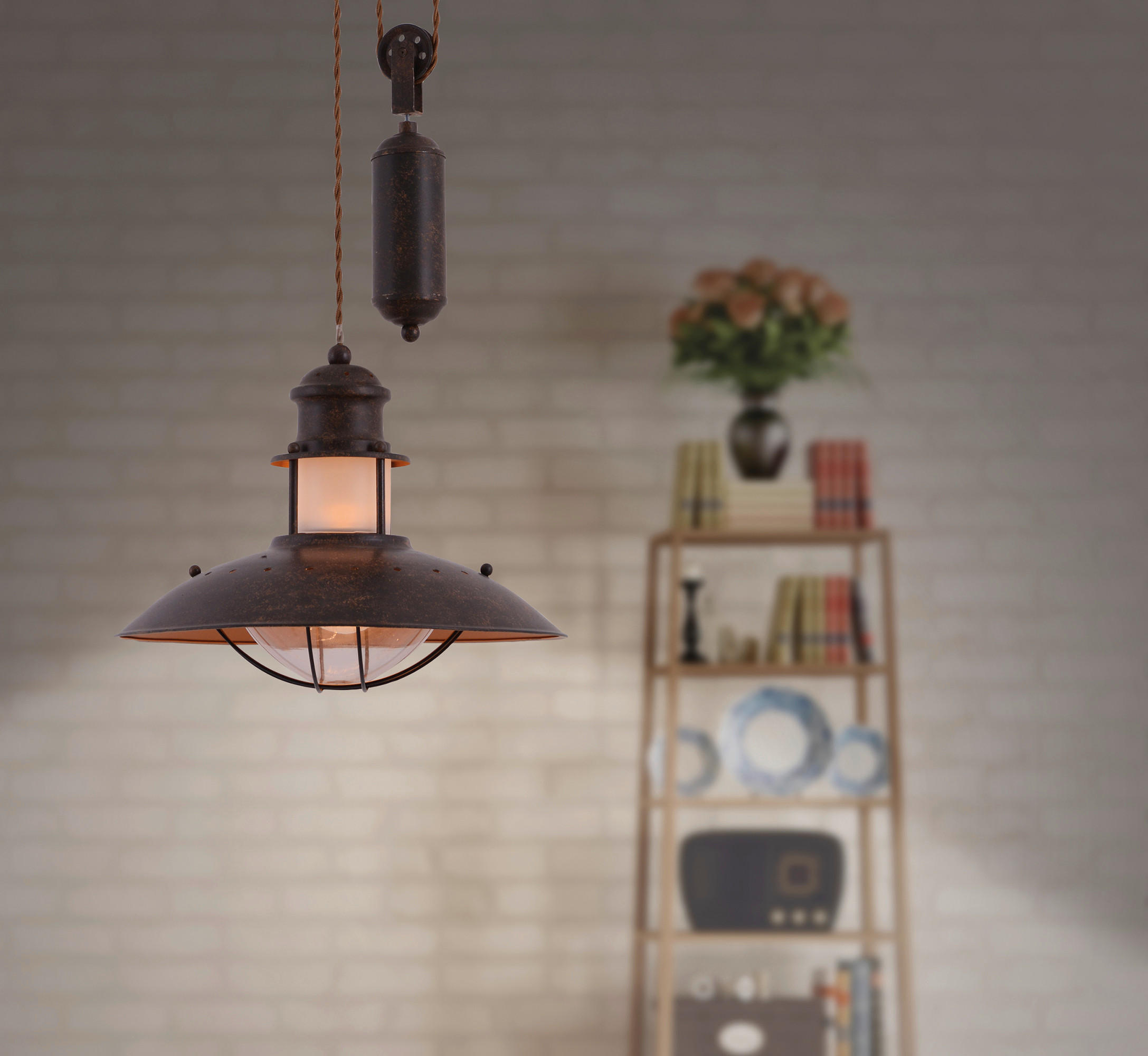 HÄNGELEUCHTE Cottage 35/150 cm   - Braun, KONVENTIONELL, Kunststoff/Metall (35/150cm) - Näve