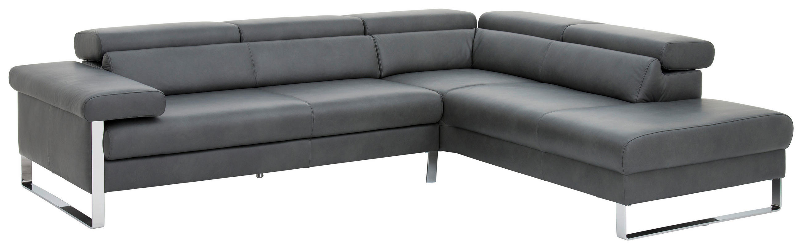 ECKSOFA Graphitfarben Echtleder  - Chromfarben/Graphitfarben, Design, Leder (281/230cm) - Chilliano