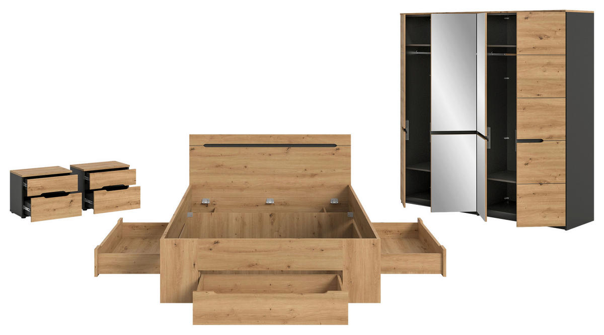 SCHLAFZIMMER Grau, Eiche Artisan  - Eiche Artisan/Grau, MODERN, Holzwerkstoff - MID.YOU