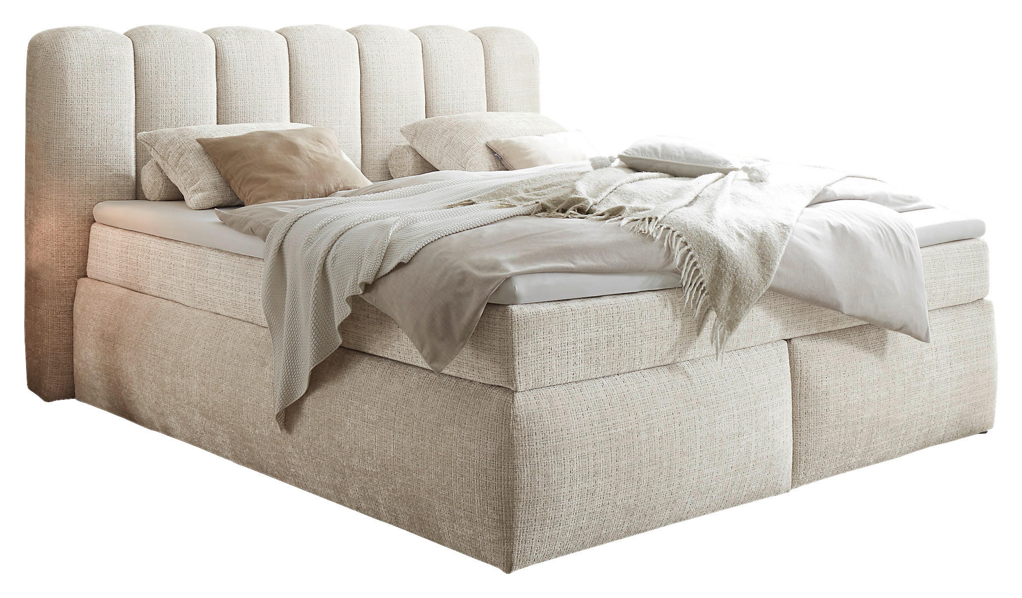 BOXSPRINGBETT 200/220 cm  in Creme  - Creme/Schwarz, LIFESTYLE, Holzwerkstoff/Kunststoff (200/220cm) - Boxxx
