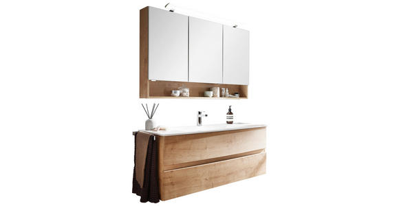 BADEZIMMER in 121,2 cm - Eichefarben/Weiß, Design, Glas/Holzwerkstoff (121,2cm) - Novel
