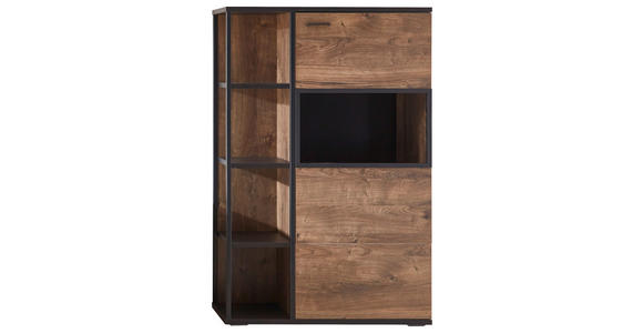 HIGHBOARD Bastian Bastian Schwarz, Eichefarben, Dunkelgrau 90/140/37 cm - Eichefarben/Dunkelgrau, KONVENTIONELL, Glas/Holzwerkstoff (90/140/37cm) - Cantus