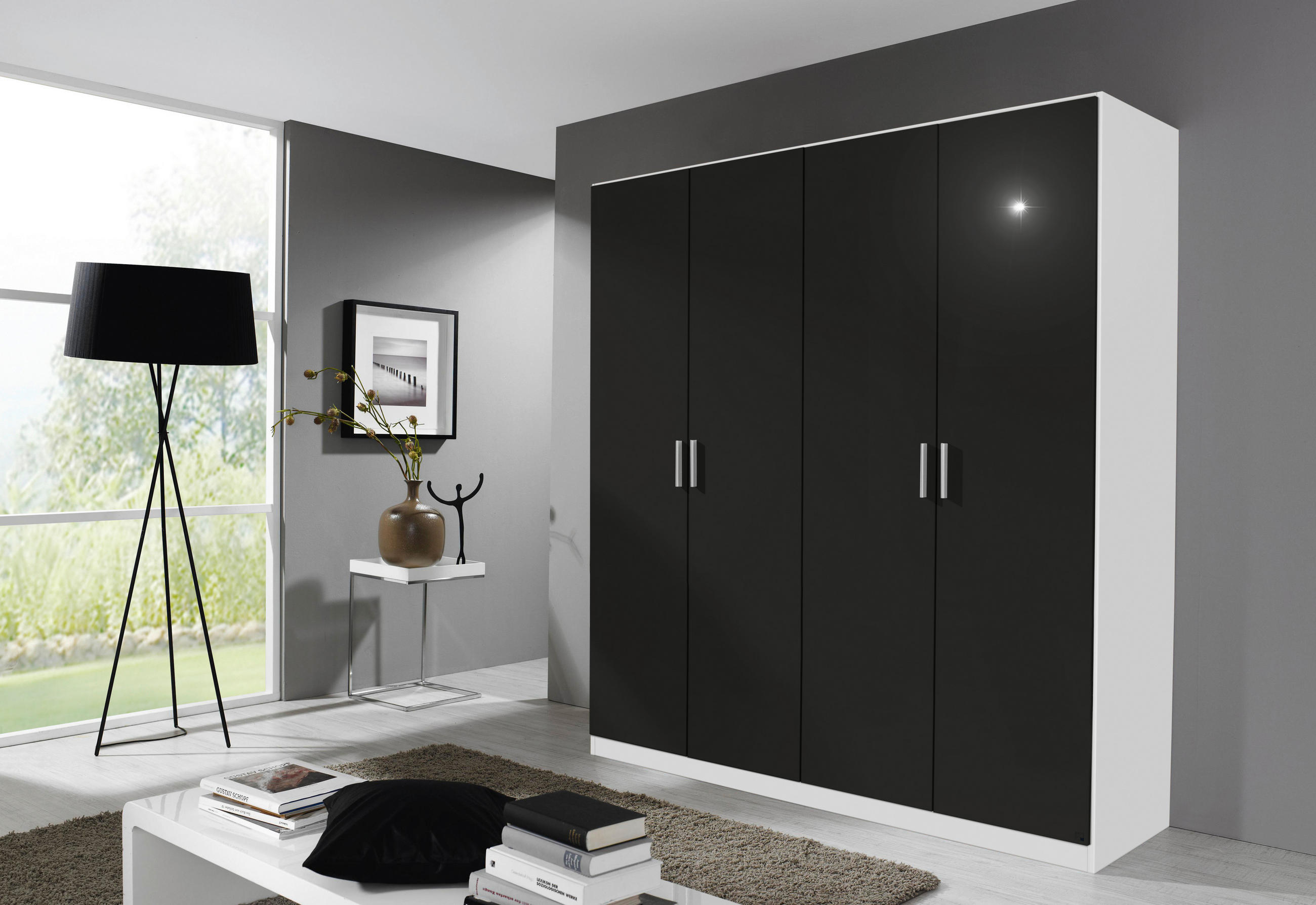 DREHTÜRENSCHRANK  in Weiß, Grau  - Chromfarben/Weiß, MODERN, Holzwerkstoff/Kunststoff (181/210/54cm) - Rauch Möbel